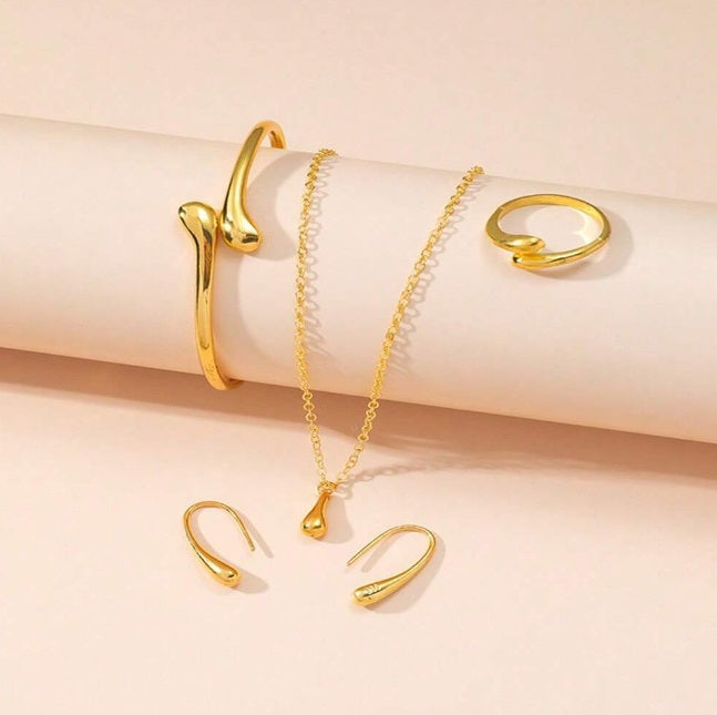 5 Peças Conjunto de Joias Elegantes com Gota d'Água